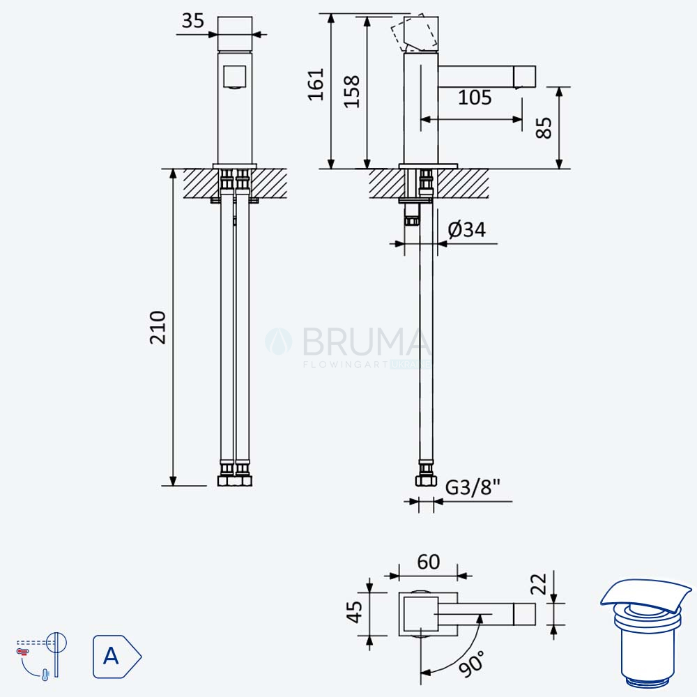 Змішувач для біде з відтискним механізмом push-open 1 1/4'' - Quadra Escudo 102 024 2CR Cromado