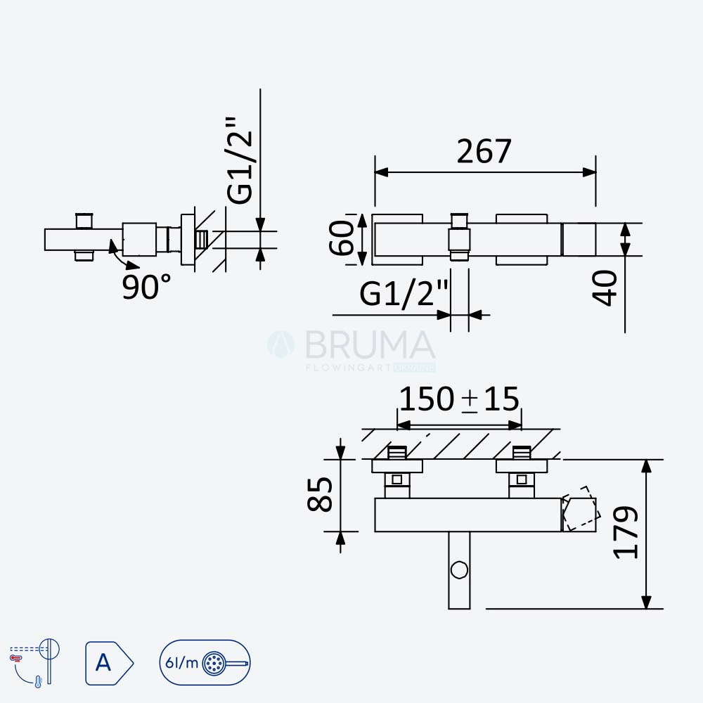Змішувач для ванни ручка тип 2 Escudo 102 030 1CR Cromado