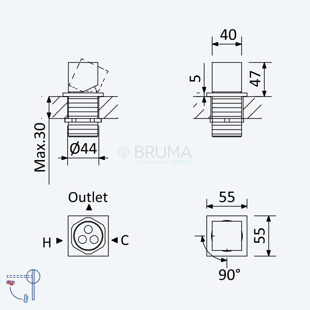 Смеситель на борт ванны, с 1 выходом Escudo 102 970 2SR Sunrise