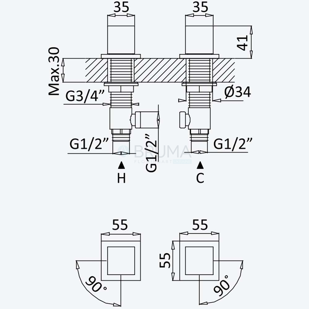 Смеситель на борт ванны на 2 отверстия, с 1 выходом ручка тип 2 Escudo 102 980 1SR Sunrise