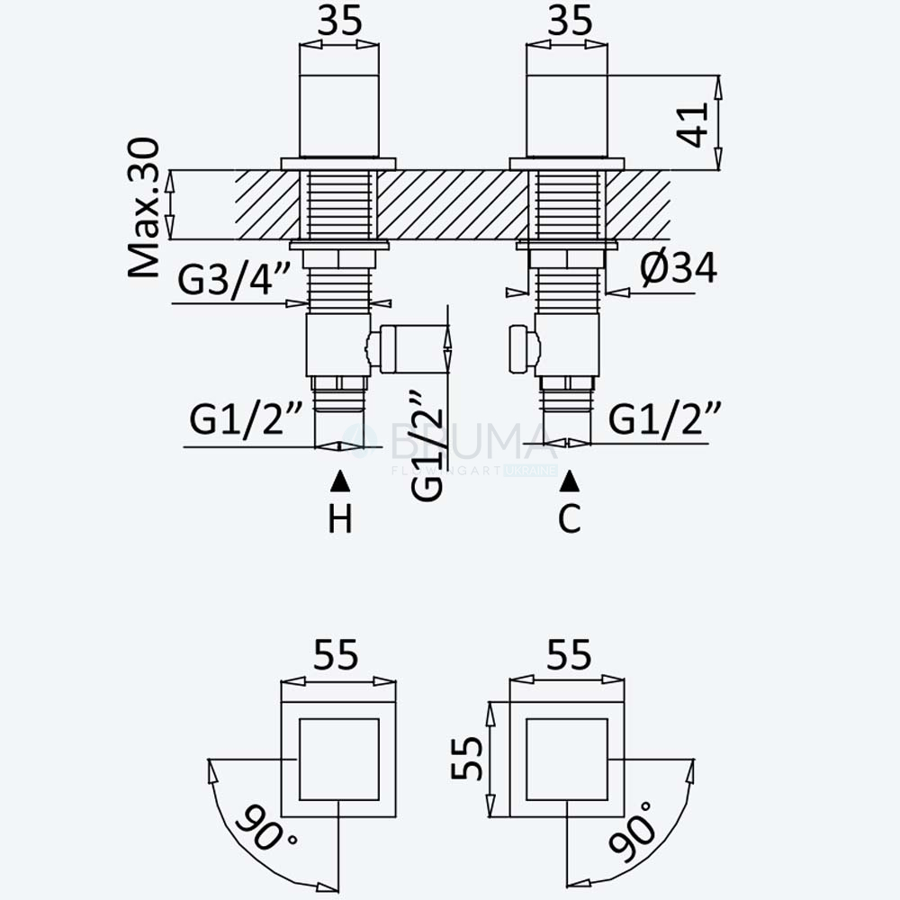 Смеситель на борт ванны на 2 отверстия, с 1 выходом Escudo 102 980 2SS Sunset