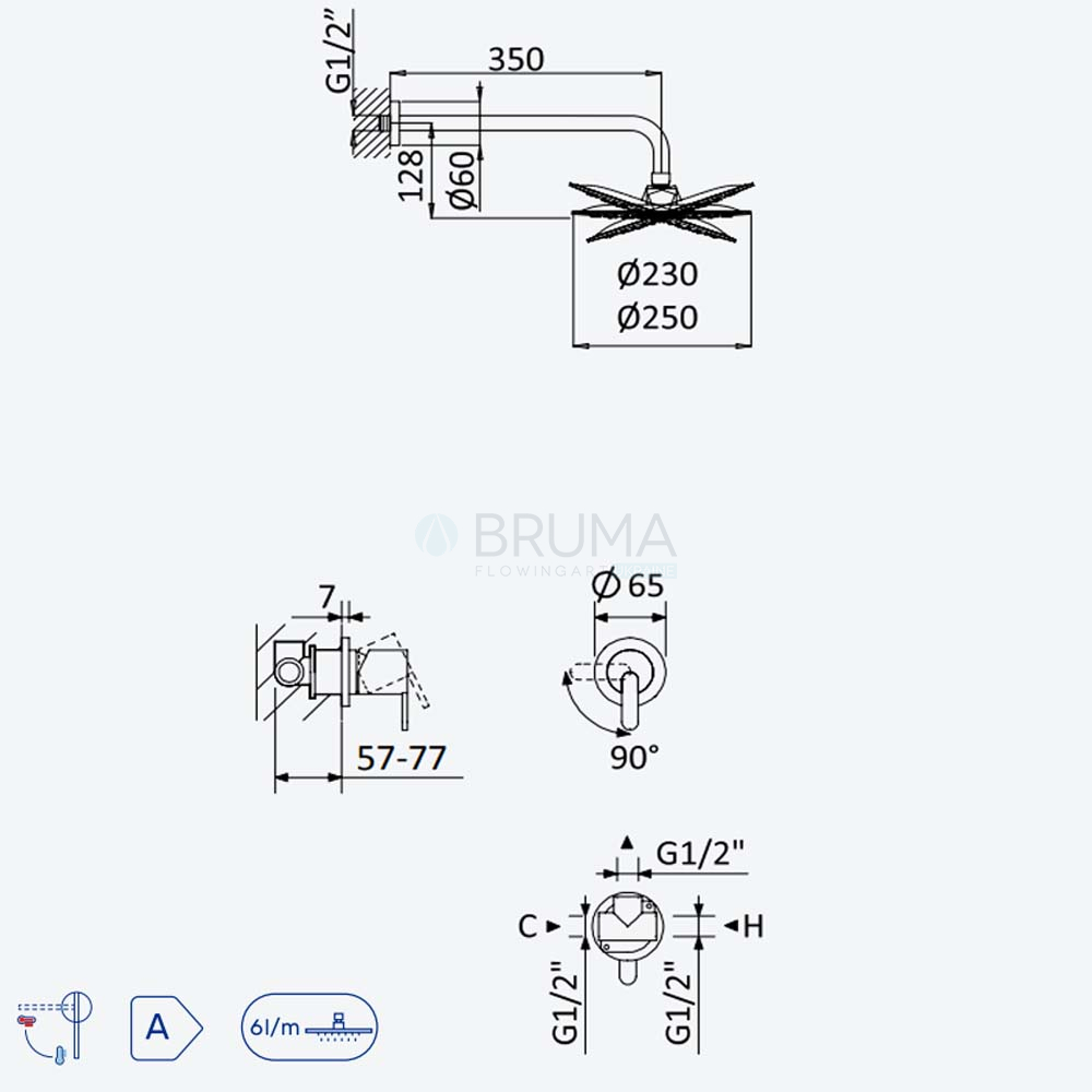 Душевой набор, скрытого монтажа, с латунной душевой лейкой Ø250 мм Leaf 167 702 1NS Night sky