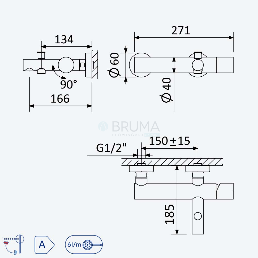 Змішувач для ванни Lusa 101 030 2CR Cromado