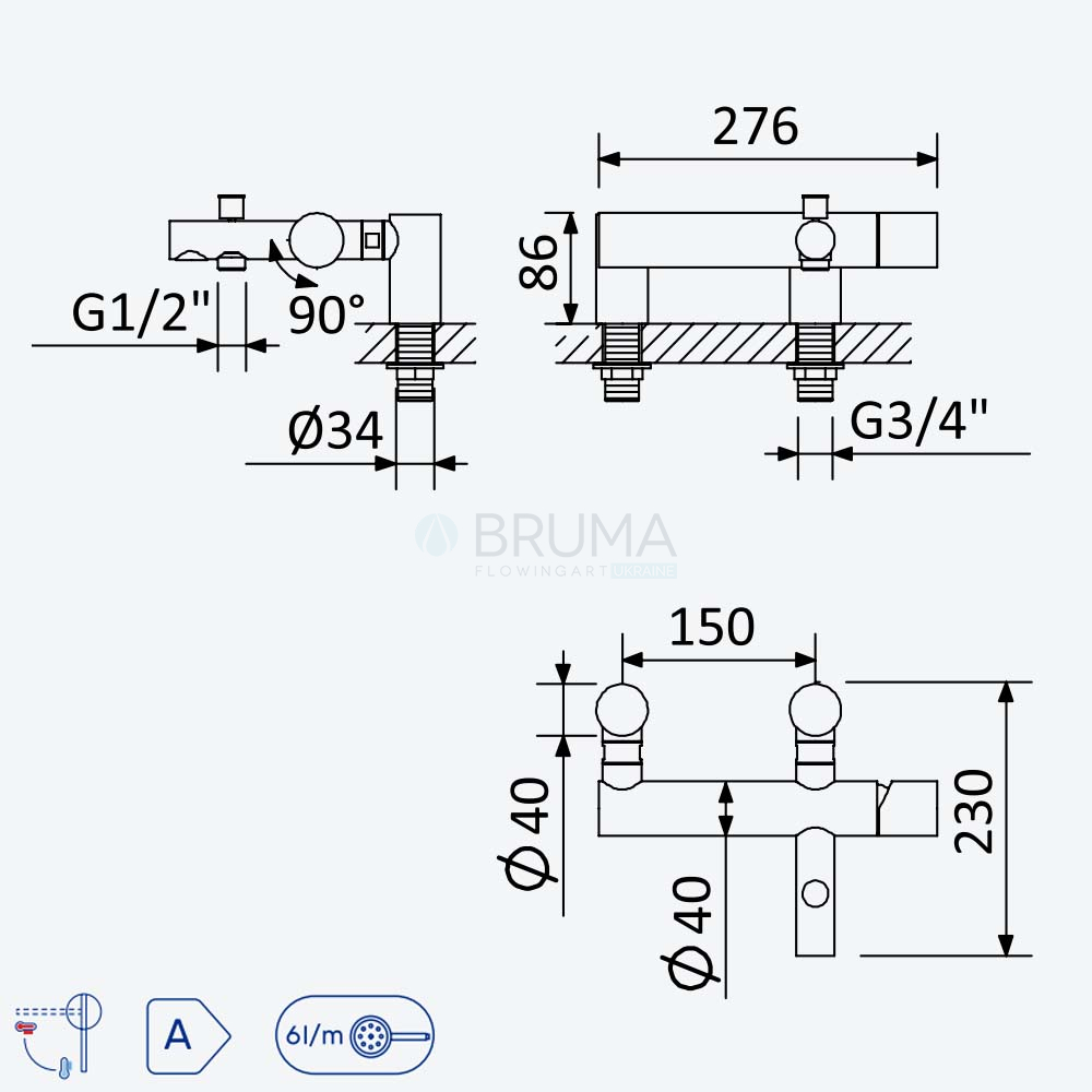 Змішувач на борт ванни Lusa 101 720 2CR Cromado