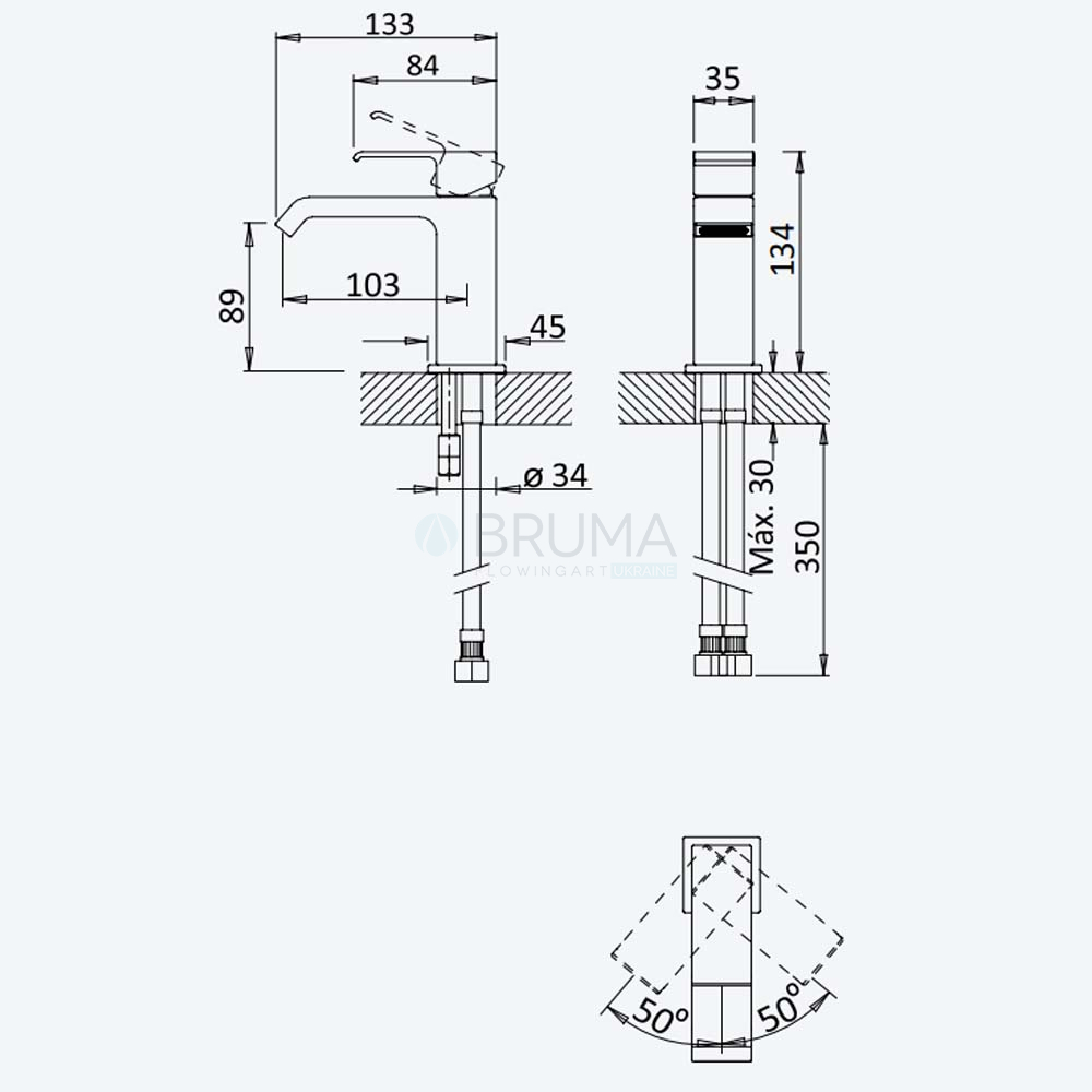 Змішувач для умивальника з відтискним механізмом push-open 1 1/4'' - Quadra Linea 182 014 1PW Pure White
