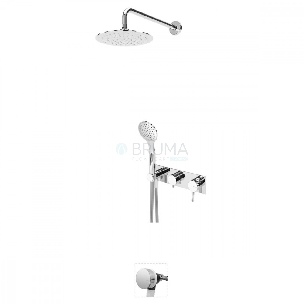Душовий набір прихованого монтажу, з стальною душовою лійкою Ø250 мм і наливом на ванну через сифон Lusitano 107 350 2CR Cromado