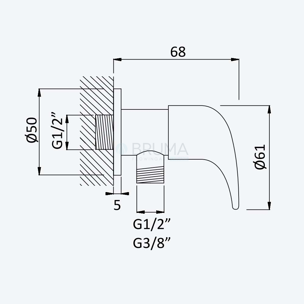 Кутовий кран з підключенням 3/8" - MT 115 280 1CR Cromado