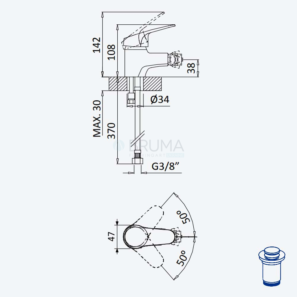 Змішувач для біде з відтискним механізмом push-open 1 1/4'' - Liz Mustang 116 023 1CR Cromado