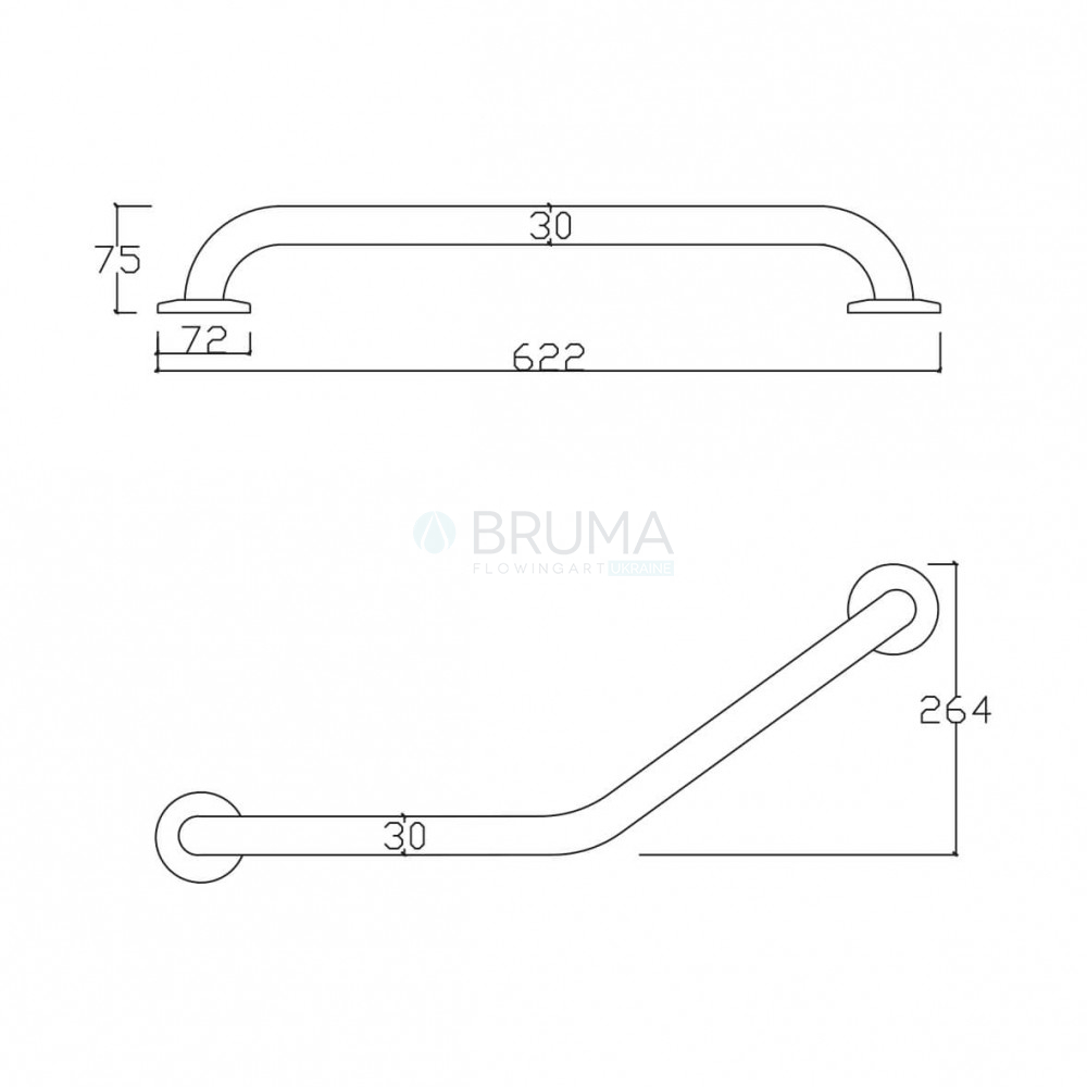 Поручень з кутом 130º 152 000 4IS Satin stainless steel