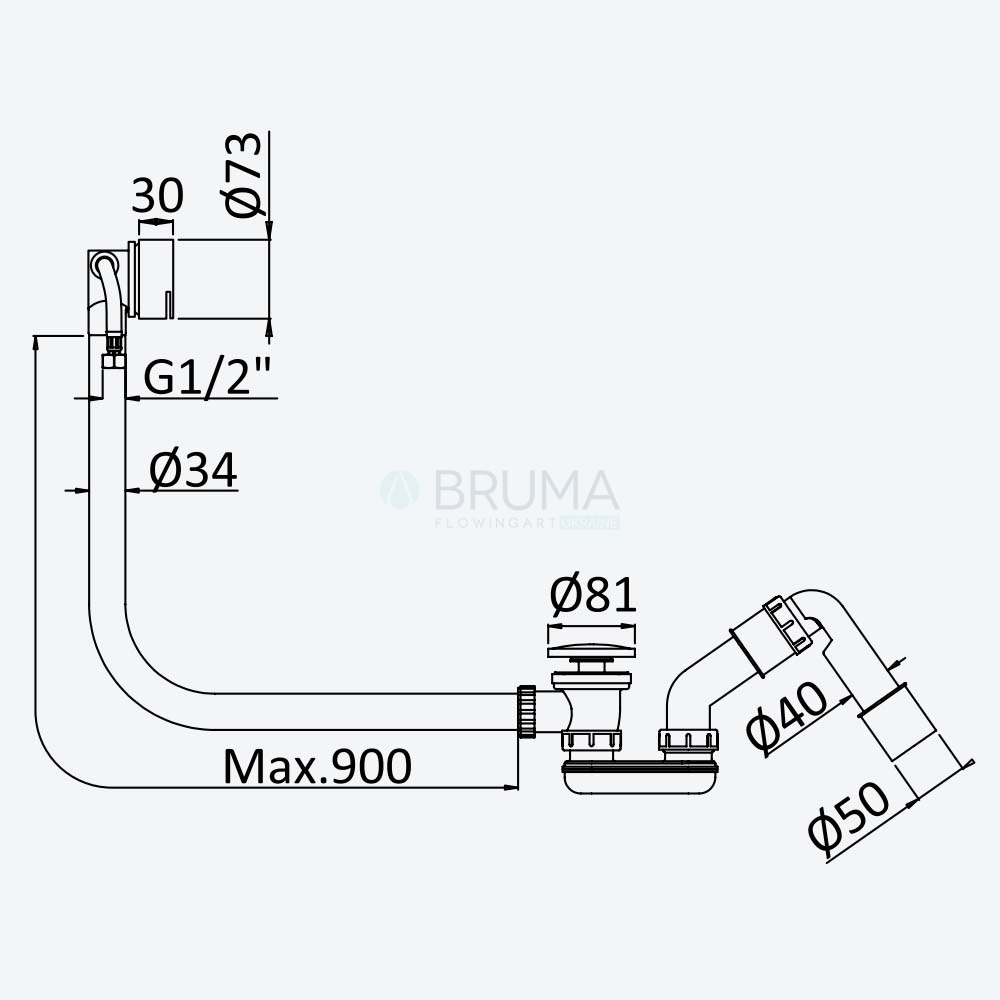 Сифон для ванны с наливом через перелив, и системой Clic-clac 161 000 6CR Cromado