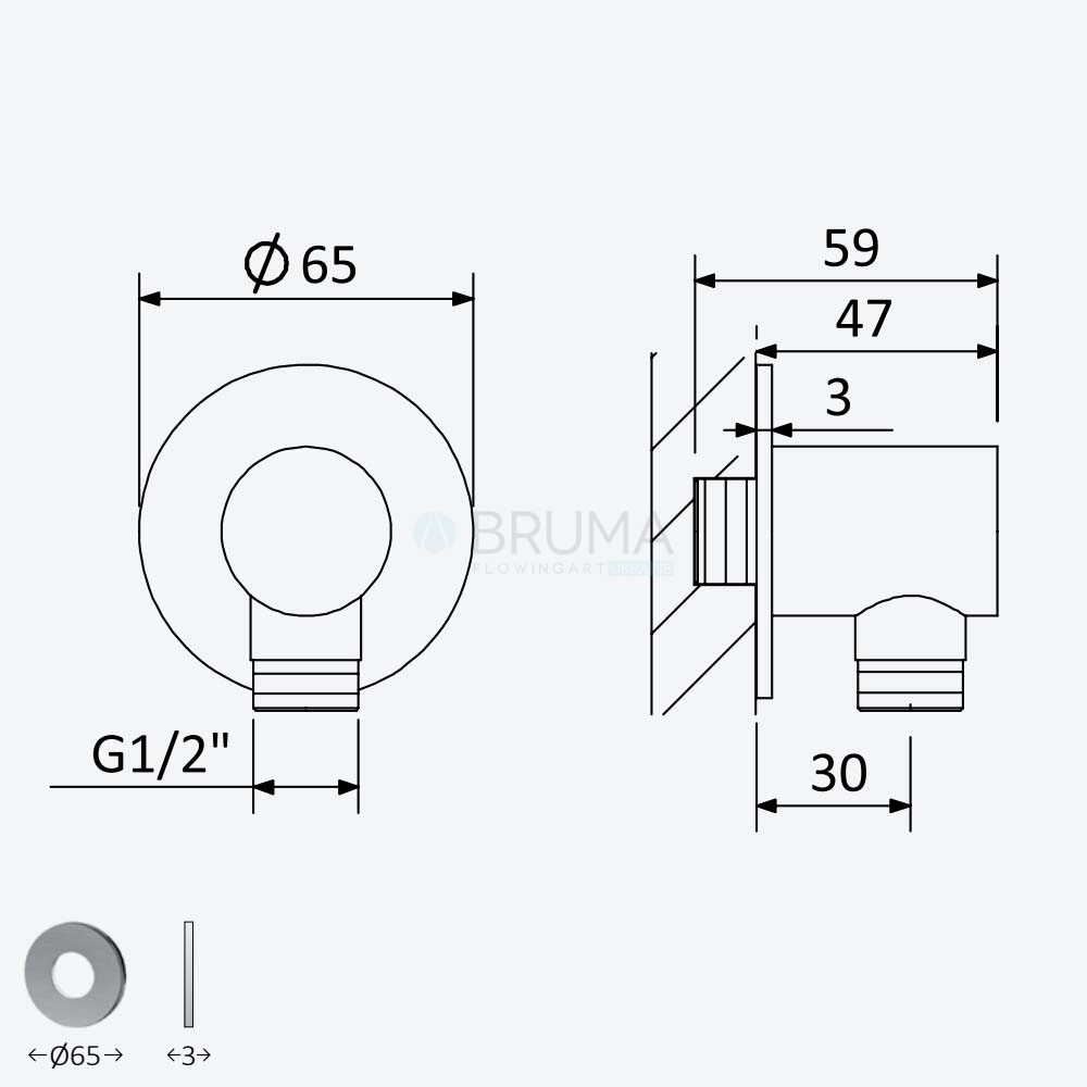 Кутовий вихід, для душу - Inox - X-Alpha 186 590 2IS Satin stainless steel