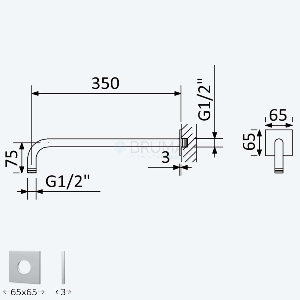 Душевой кронштейн, настенный - 65x65х3 BlueQ 145 622 3ST Satinox