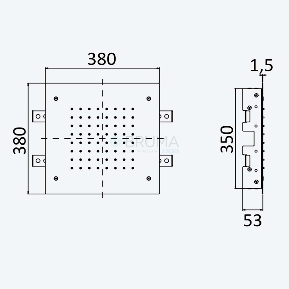 Душова лійка зі сталі, для монтажу на стелі, 380x380 мм 145 553 4CR Cromado