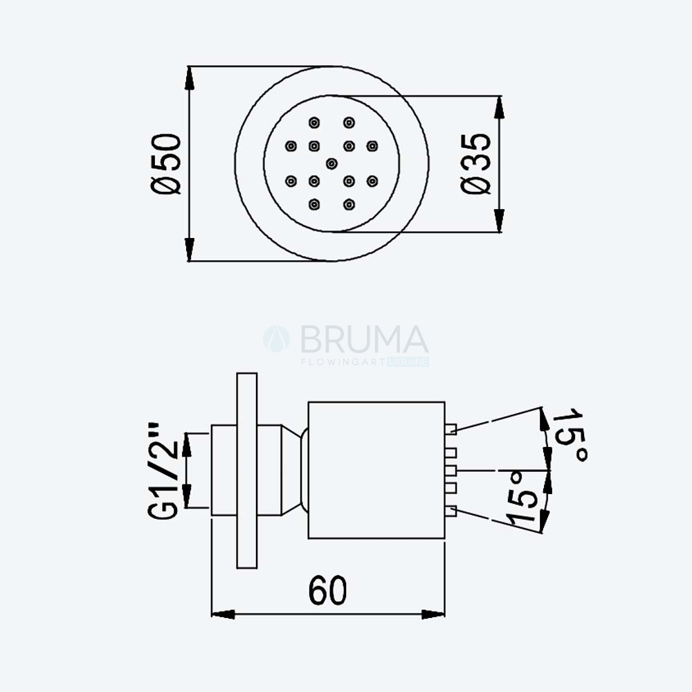 Форсунка, настінна - BlueR 145 560 3CR Cromado