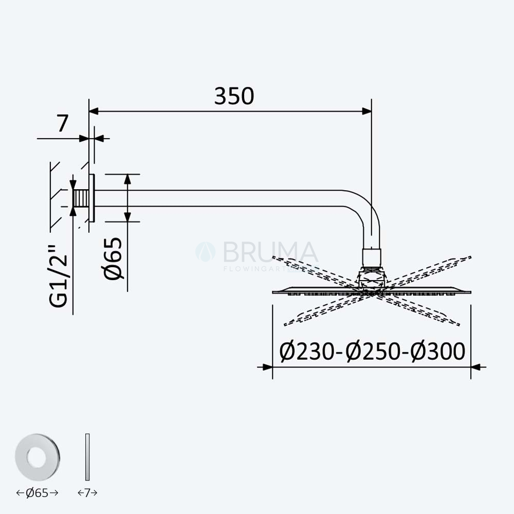Душевая лейка из АБС-пластика Ø230 мм с настенным держателем - BlueR 145 524 4CR Cromado