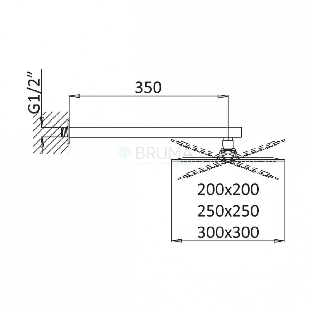 Душевая лейка, стальная 250x250 мм с настенным держателем - QuadraFlow 145 523 7MM Morning Mist