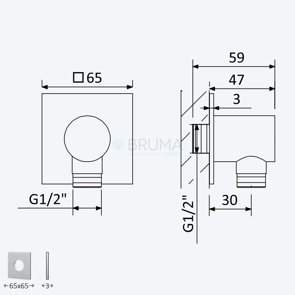Кутовий вихід, для душу - FlowQ 145 592 2CR Cromado
