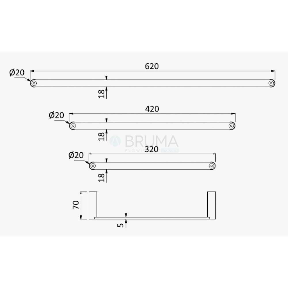 Тримач для рушників 600мм X-Alpha 188 000 1IS Satin Stainless Steel