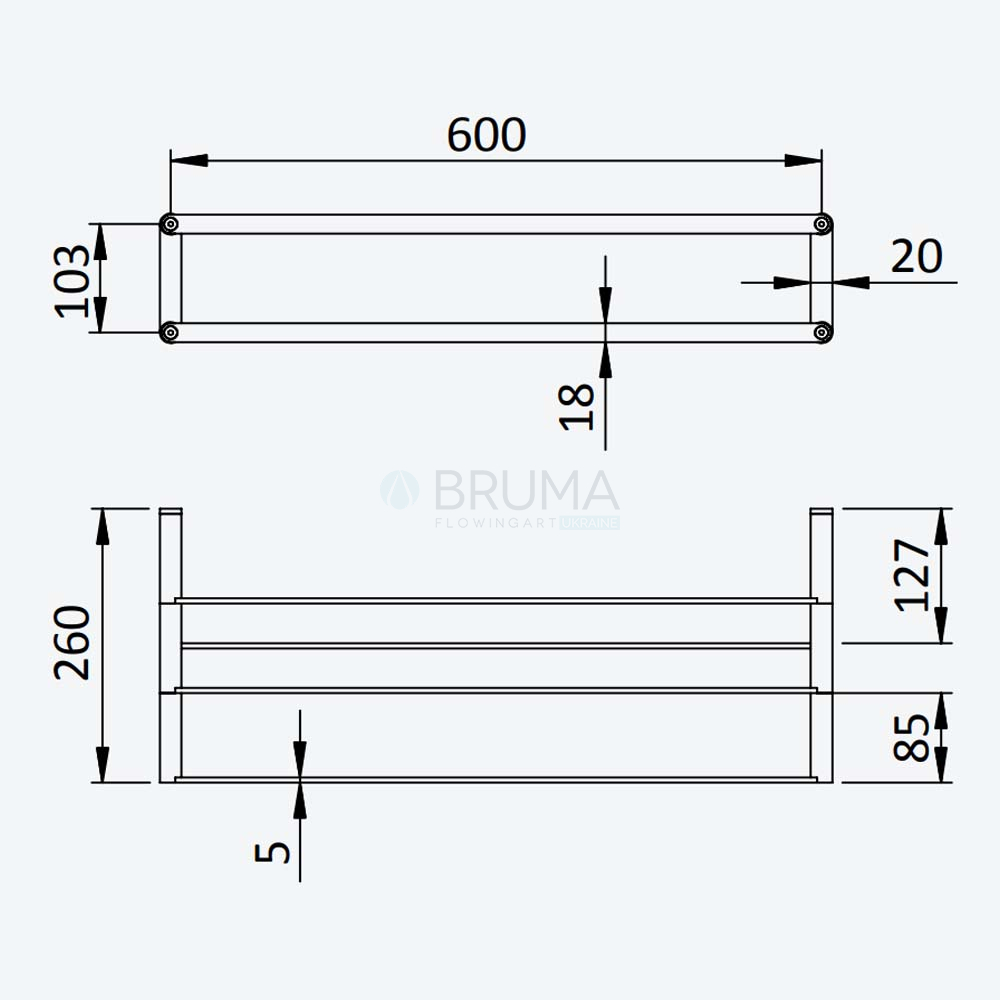 Полиця з рушникосушкою 600 мм 188 001 2IS Satin Stainless Steel