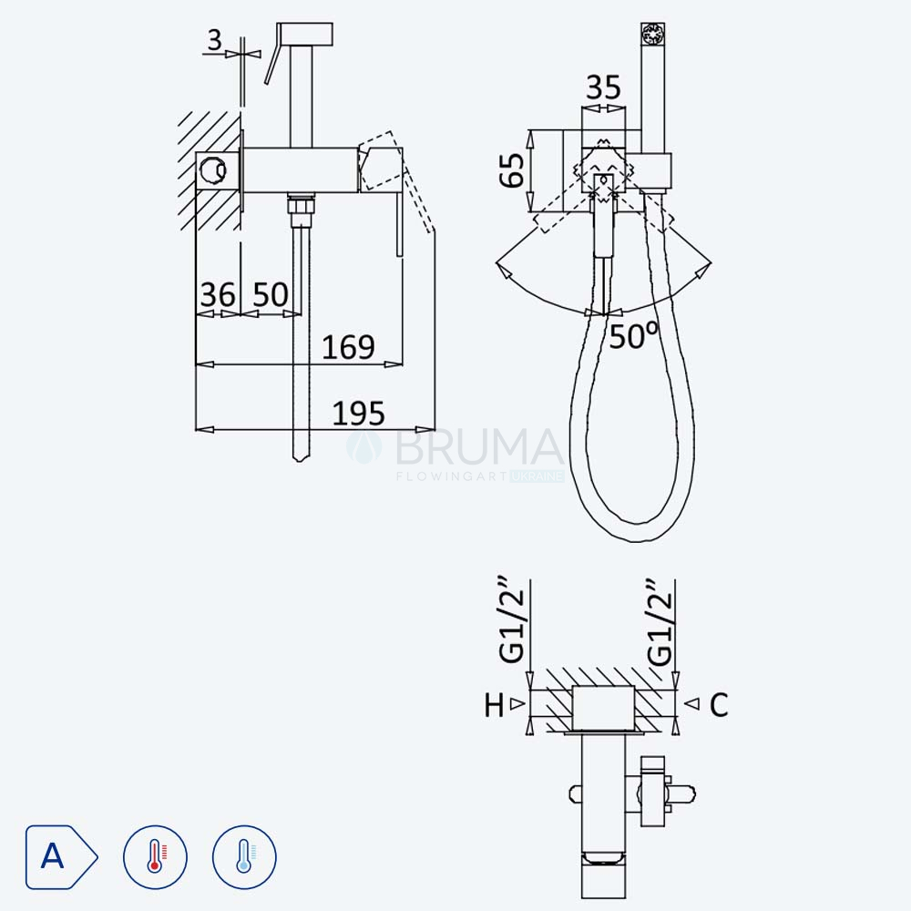 Змішувач для біде / туалетів. Латунна ручна лійка - Quadra 102 860 1PW Pure White