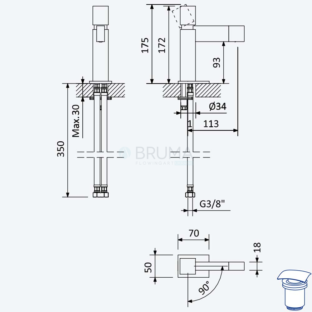 Змішувач для біде з відтискним механізмом push-open 1 1/4'' - Quadra Adamastor 301 024 2CR Cromado / Chrome