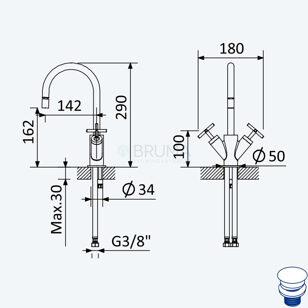 Змішувач для біде з відтискним механізмом push-open 1 1/4'' - Elo Hera 106 091 0CR Cromado / Chrome