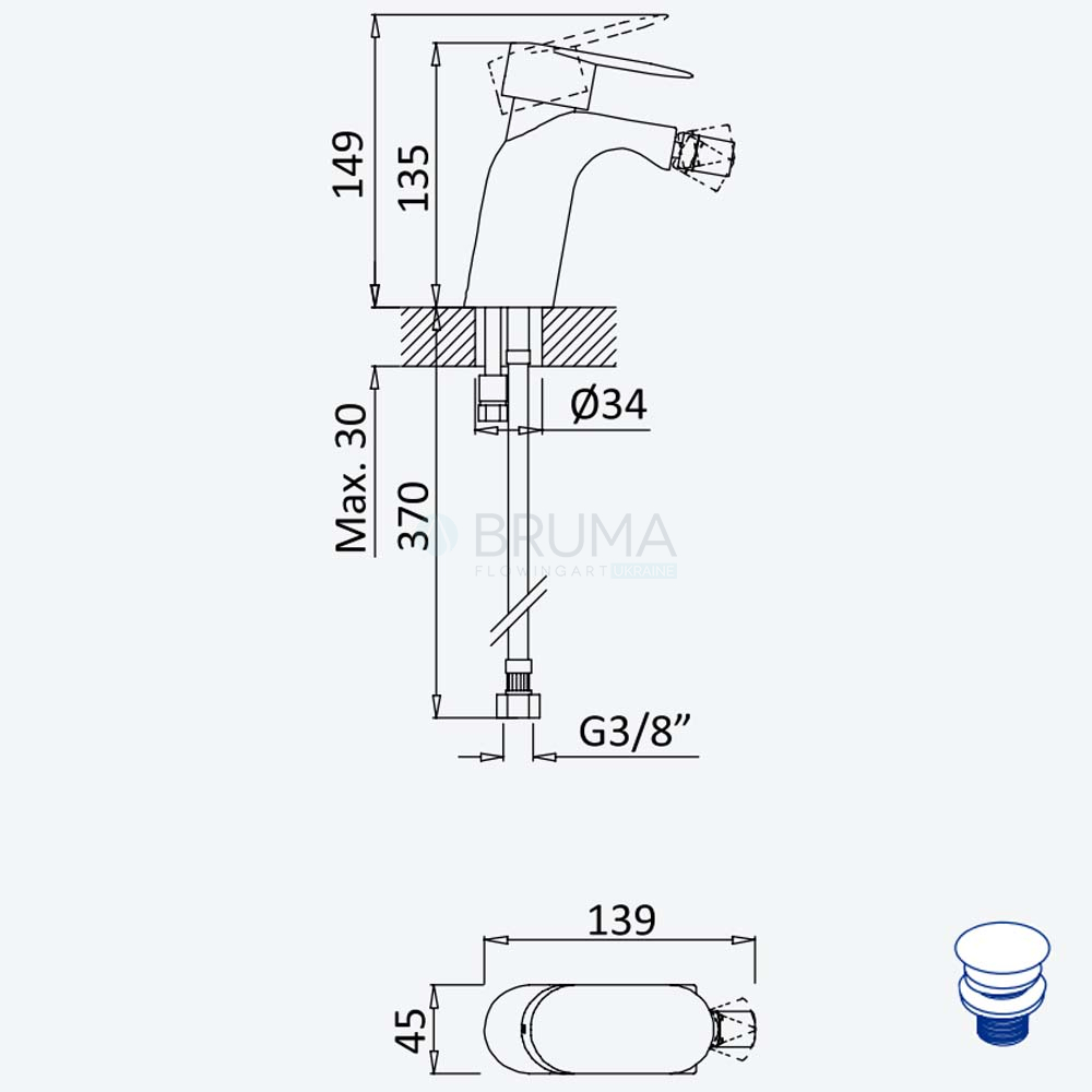 Змішувач для біде з відтискним механізмом push-open 1 1/4'' - Elo Spring 112 021 0CR Cromado / Chrome