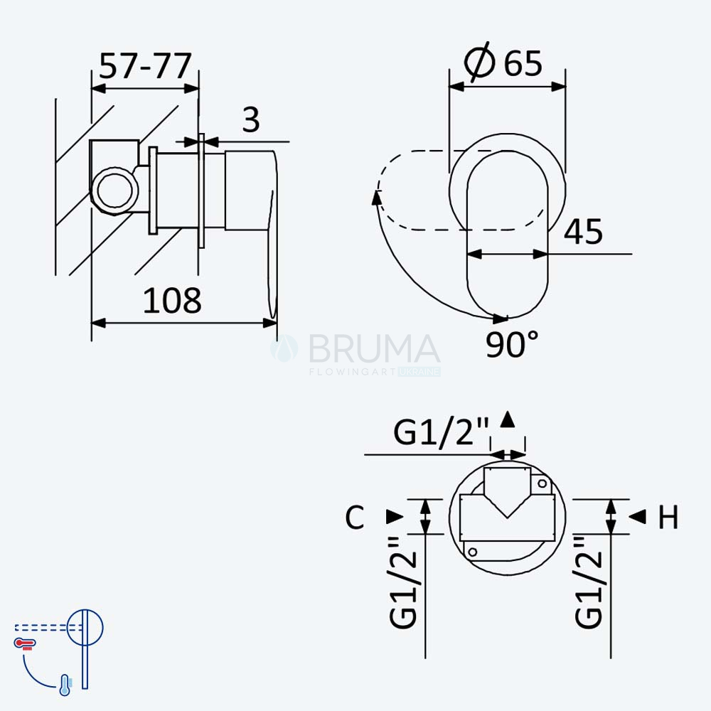 Змішувач прихованого монтажу з 1 виходом Spring 112 120 0CR Cromado / Chrome