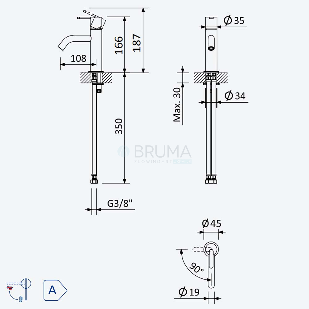 Змішувач для умивальника тип ручки 2 X-Alpha 186 000 3IS Satin stainless steel