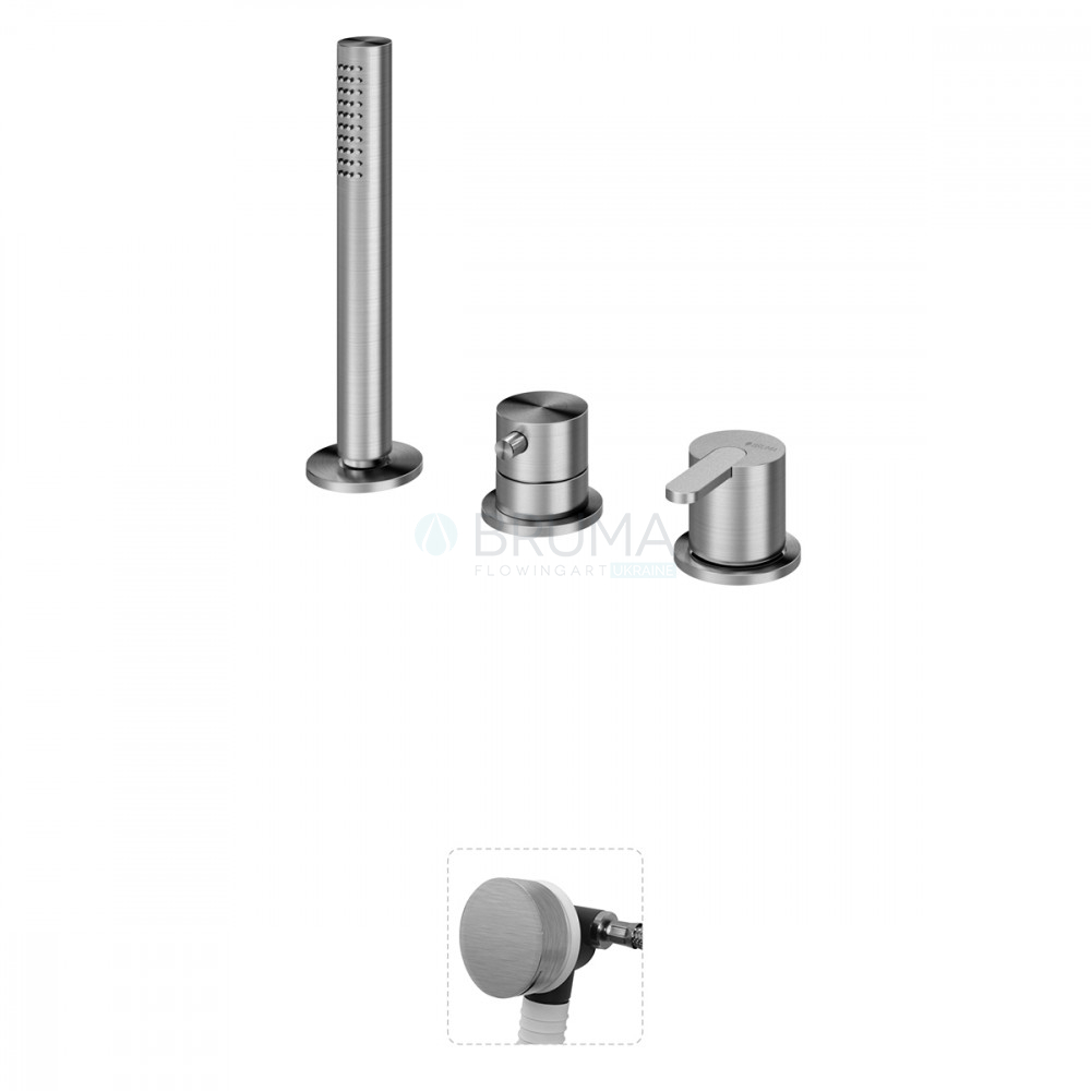 Змішувач на борт ванни з наливом для ванни через сифон X-Alpha 186 521 1IS Satin stainless steel